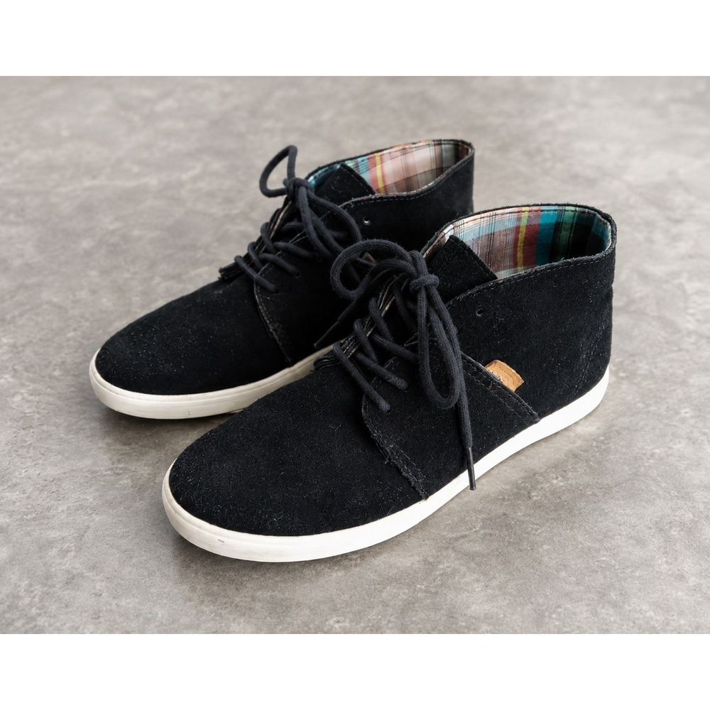 Vans Chukka Mid Black Suede Plaid Lined Sneakers Size Mens 9.5 Womens 11